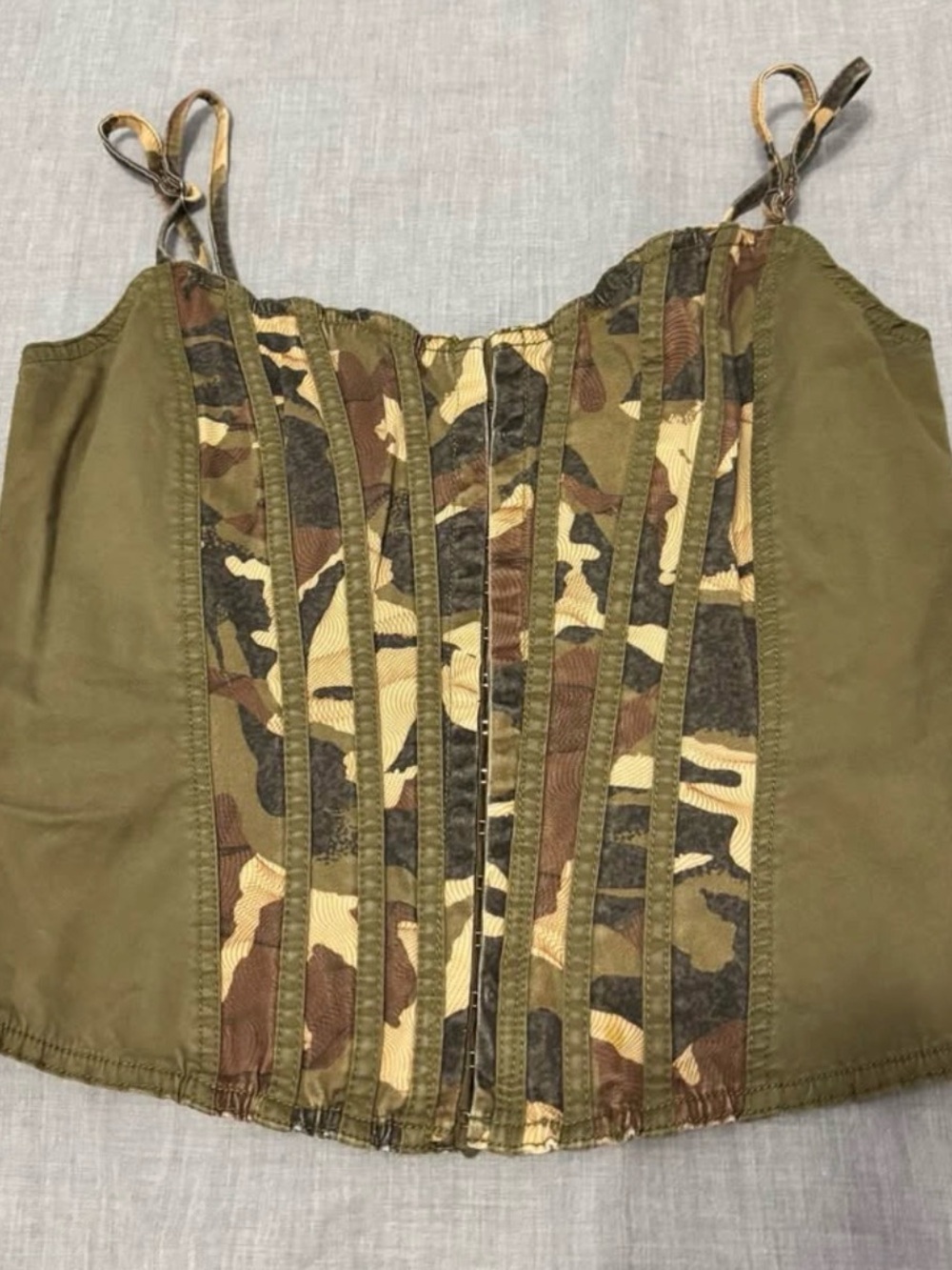 I.AM.GIA Olive Green Camouflage Corset-Style Women's Top